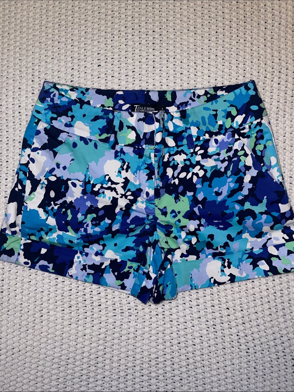 New York & Company Blue Multi-Color Camouflage Print Jean Shorts